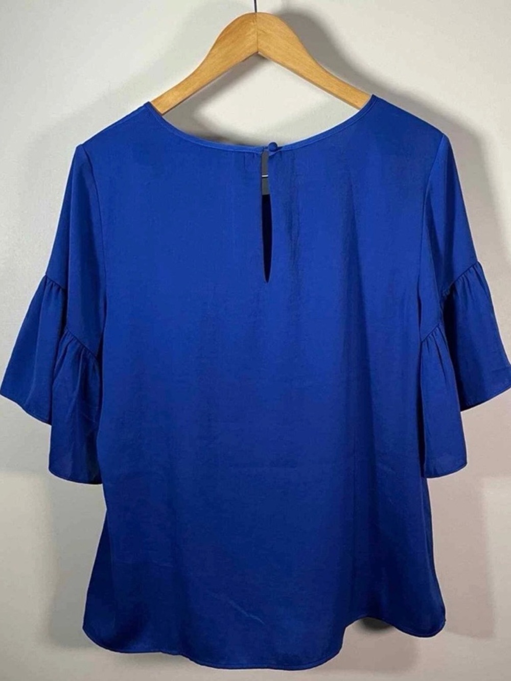 CAbi Short Ruffle Sleeve Satin Tee in Royal Blue - Picture 4 of 6